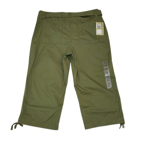 Womens Olive Green Capri Pants With Drawstring Waist & Hem Size 14 100% Cotton. - Picture 2 of 7
